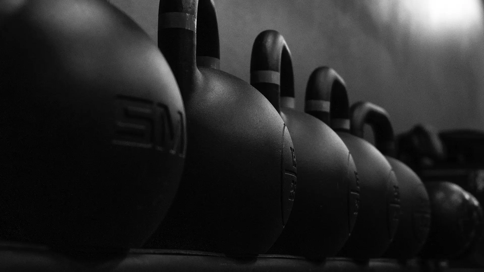 Row of kettlebells